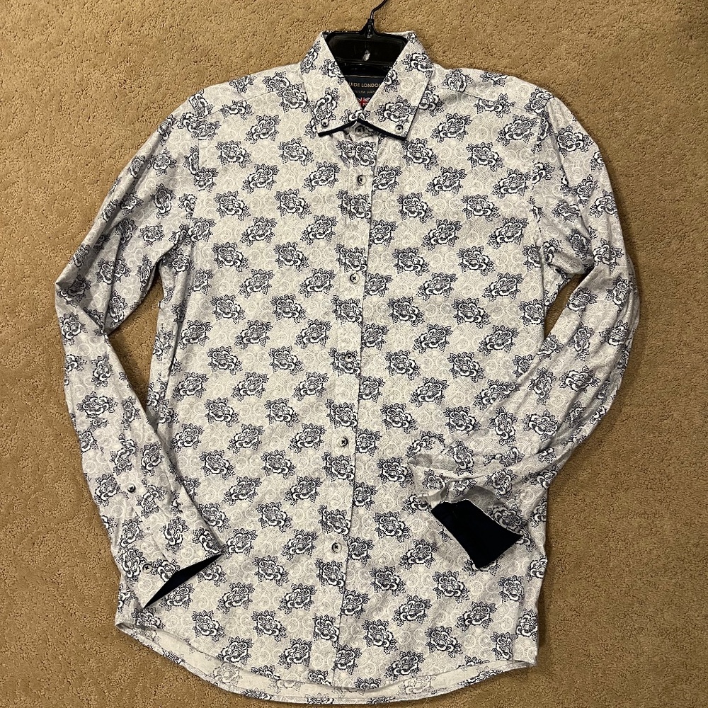 Guide London Mens Long Sleeve Oxford, White/Navy, Size S